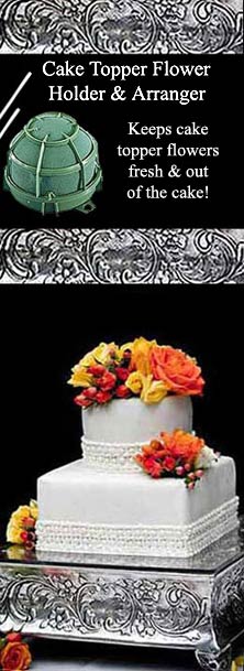 cake topper holds fresh cut flowers