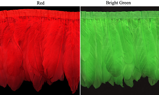 red and green goose feather fringe