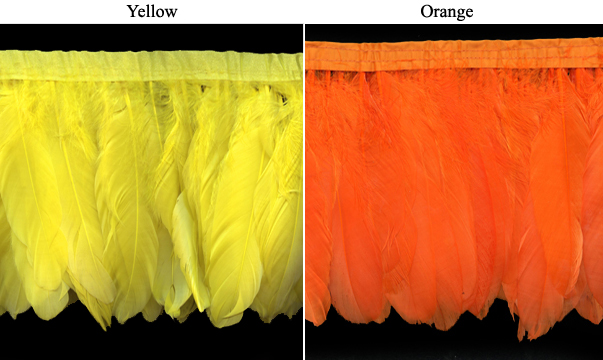 yellow and orange goose feather fringe