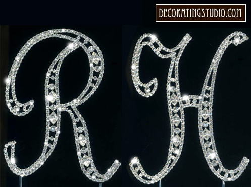 set of 2 crystal monogram cake toppers