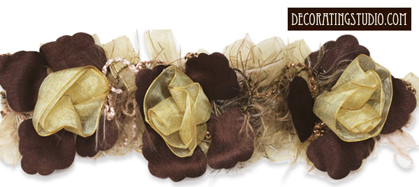 organza and chenille flower trim in Gold & Brown
