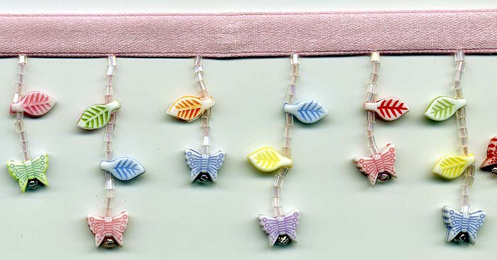 pastel butterflies beaded fringe trim