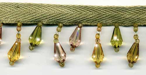 green, gold & Peach beaded trim