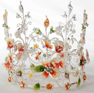 Amber Jeweled & Floral Crown Cake Topper