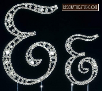 Monogram Crystal Marquise Cut Cake Toppers  "E"