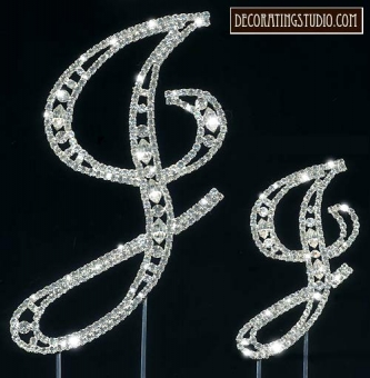 Monogram Crystal Marquise Cut Cake Toppers "J"