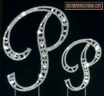 Monogram Crystal Marquise Cut Cake Toppers "P"