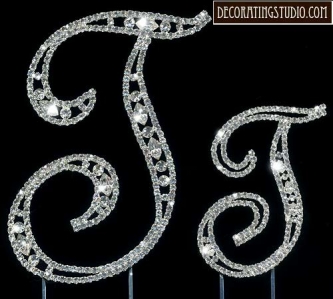 Monogram Crystal Marquise Cut Cake Toppers "T" Monogram Crystal Marquise Cut Cake Toppers "T"