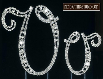 Monogram Crystal Marquise Cut Cake Toppers  "V"