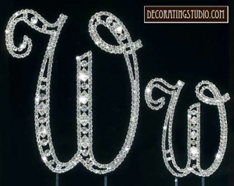 Monogram Crystal Marquise Cut Cake Toppers "W" Monogram Crystal Marquise Cut Cake Toppers "W"