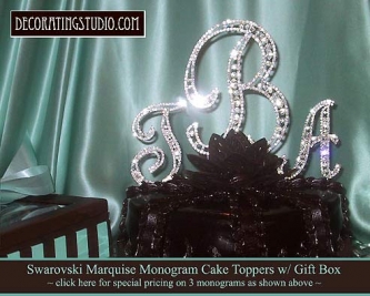  "Set of 3" (2 Large & 1 Small "&") Monogram Crystal Marquise Cut Cake Toppers