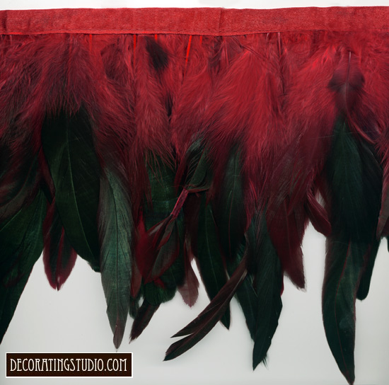 "Iridescent Dark Green & Red" Feather Trim - Yard(s)