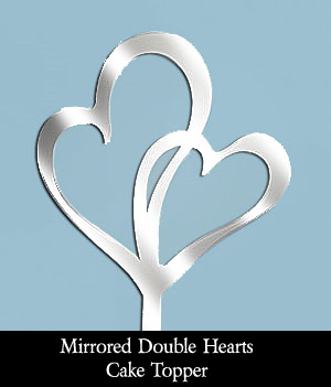 Mirrored "Double Hearts"  Wedding Cake Topper